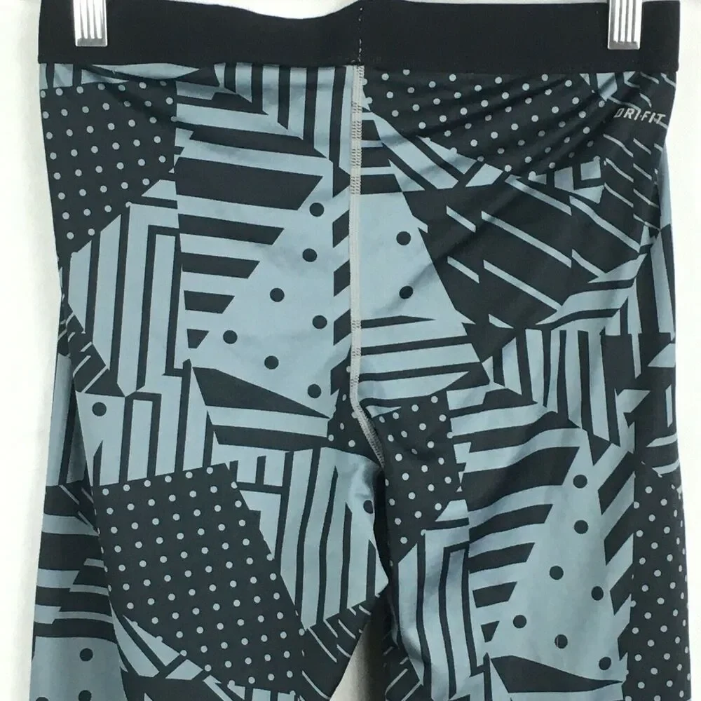 Nike Pro Leggings Women L Blue Geometric Stretch Capri Cropped Athletic Leggings